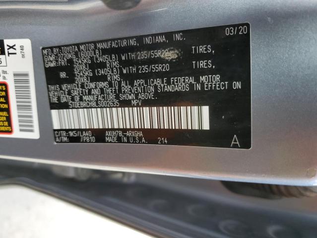 5tdebrch8ls002635 - 2020 Toyota highlander hybrid platinum - #63592405