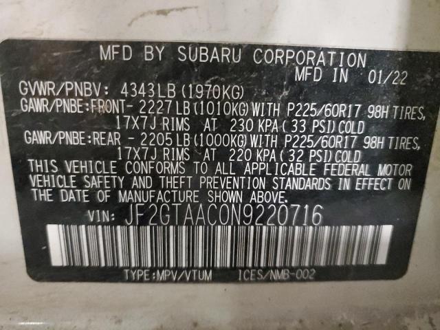 2022 SUBARU CROSSTREK JF2GTAAC0N9220716