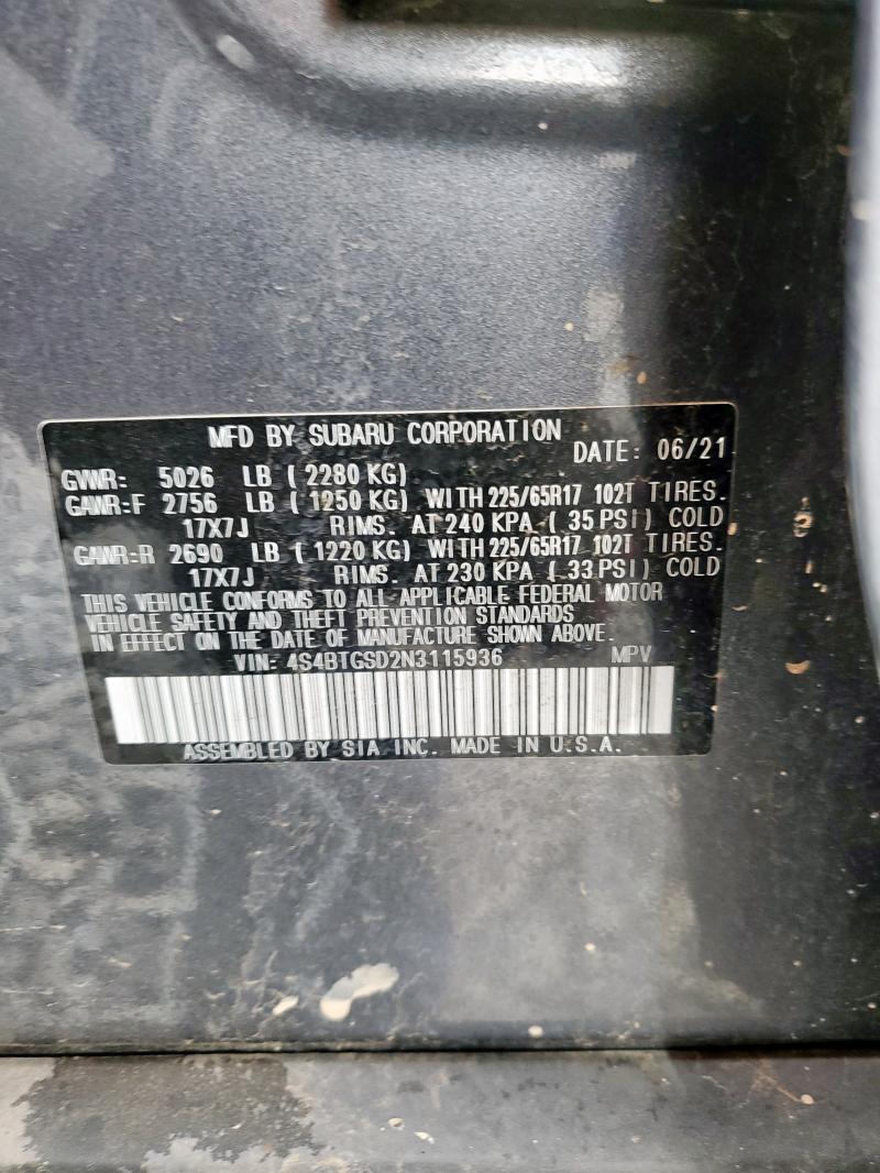 2022 SUBARU OUTBACK WI 4S4BTGSD2N3115936