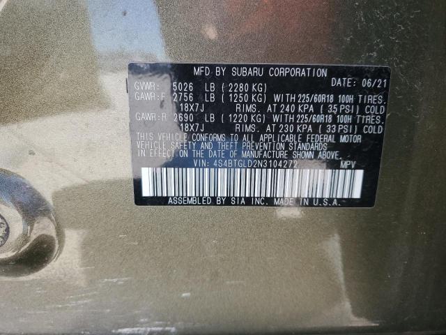 2022 SUBARU OUTBACK ON 4S4BTGLD2N3104272
