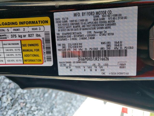 2018 FORD FUSION SE - 3FA6P0HD7JR216626