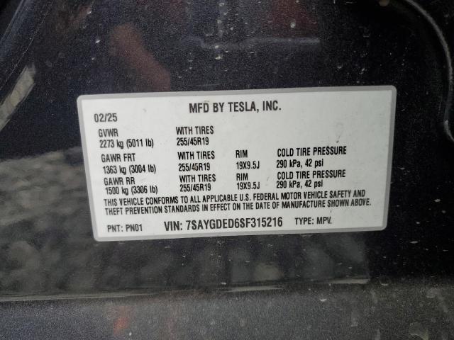 2025 TESLA MODEL Y 7SAYGDED6SF315216