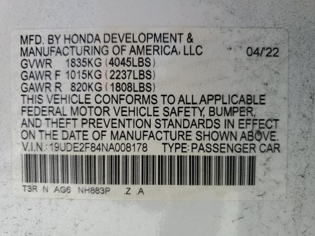 2022 ACURA ILX PREMIU 19UDE2F84NA008178