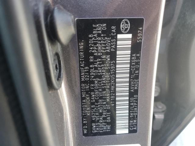 2019 TOYOTA CAMRY HYBRID 4T1B21HK2KU515975