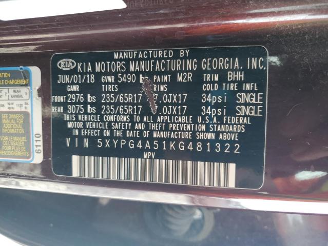 2019 KIA SORENTO LX 5XYPG4A51KG481322