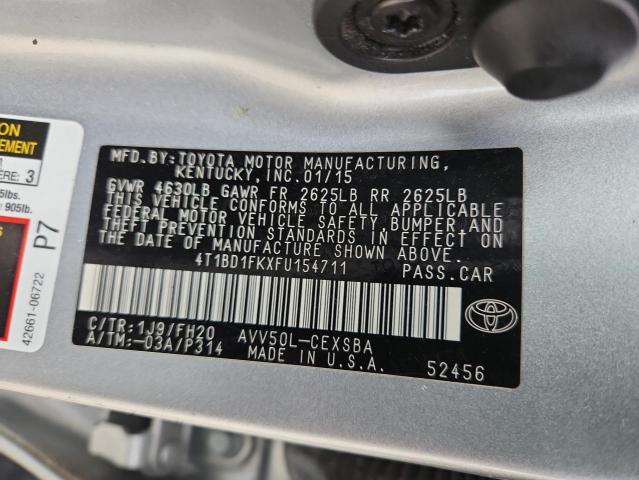 2015 TOYOTA CAMRY HYBR 4T1BD1FKXFU154711