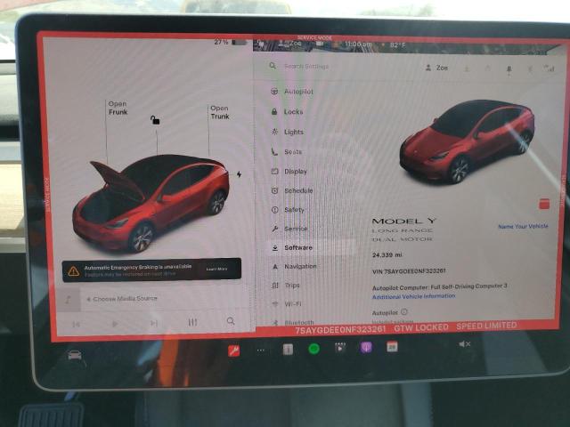 2022 TESLA MODEL Y 7SAYGDEE0NF323261