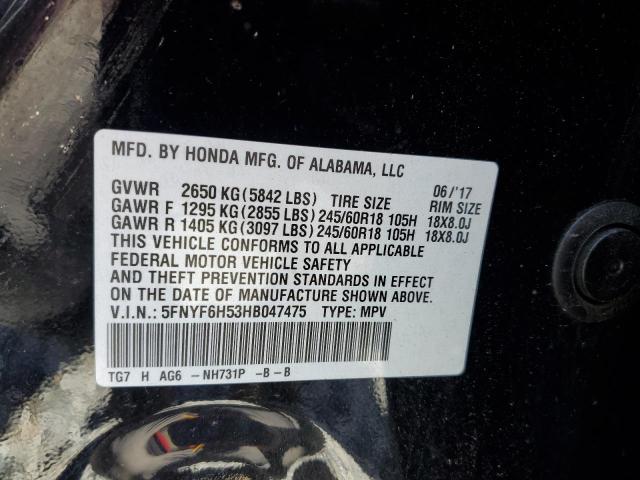 2017 HONDA PILOT EXL 5FNYF6H53HB047475