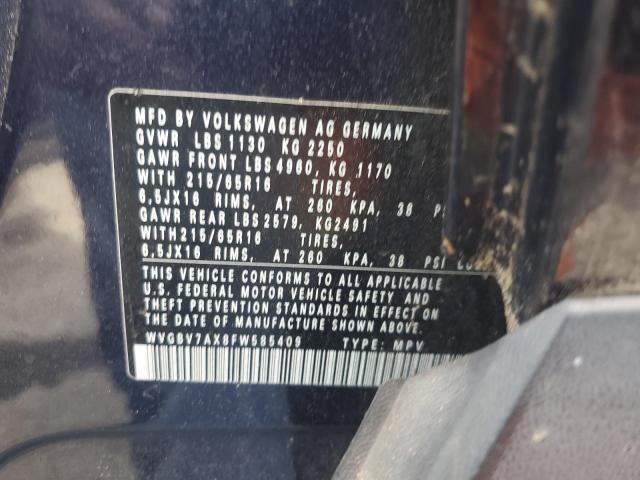 2015 VOLKSWAGEN TIGUAN S WVGBV7AX8FW585409