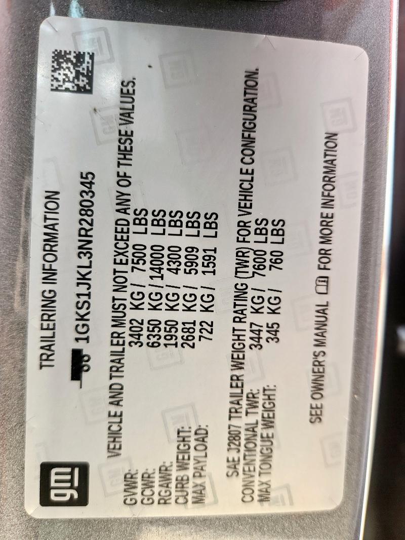 2022 GMC YUKON XL D 1GKS1JKL3NR280345
