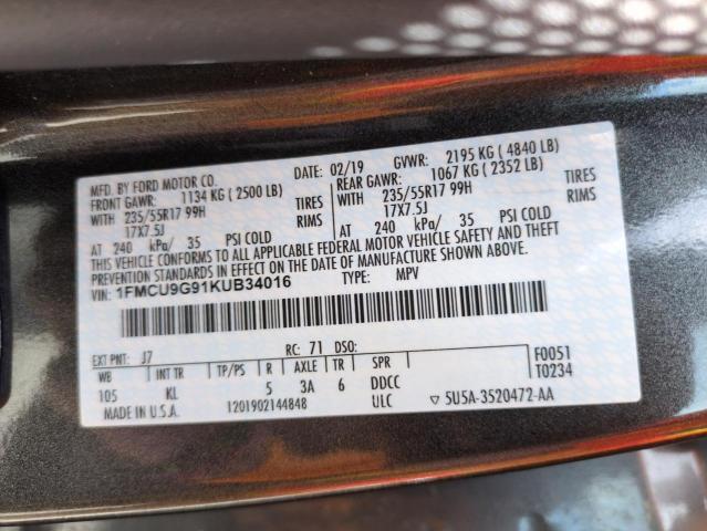 2019 FORD ESCAPE SE - 1FMCU9G91KUB34016
