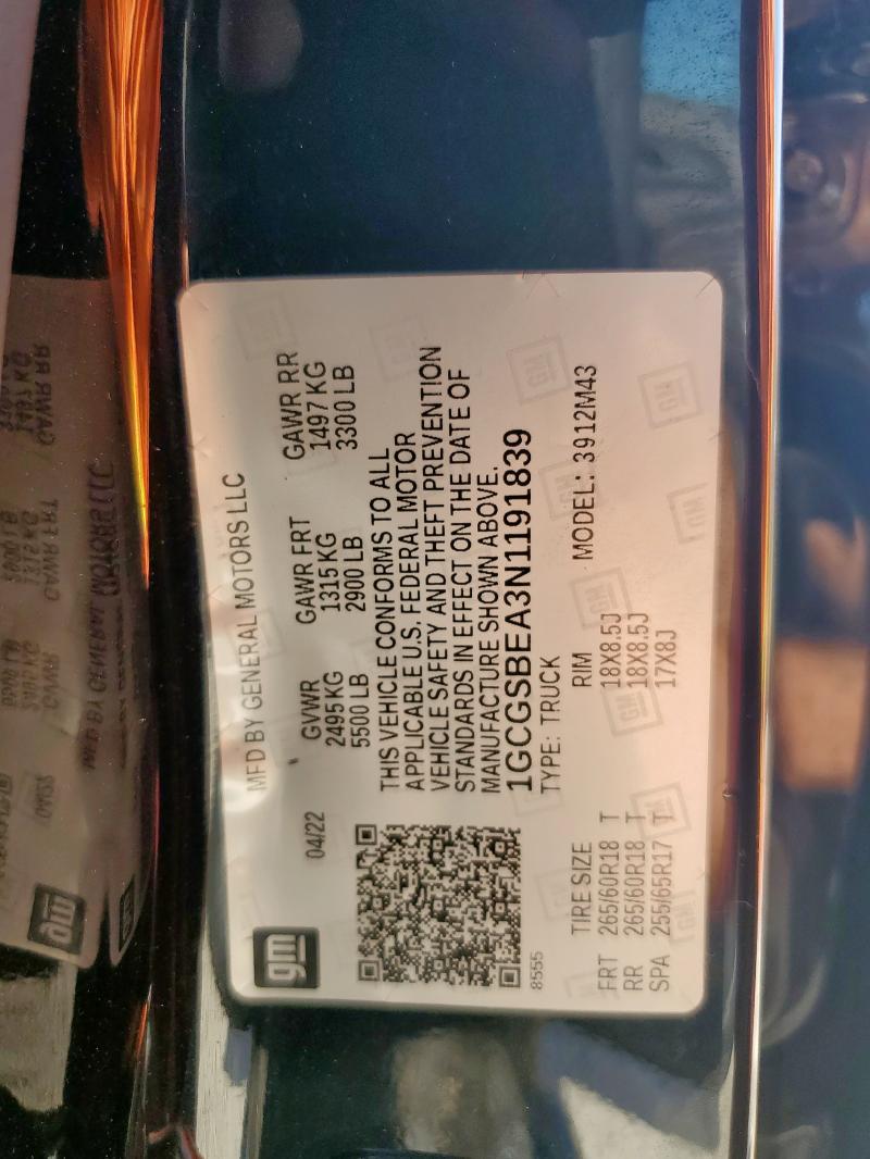 2022 CHEVROLET COLORADO 1GCGSBEA3N1191839