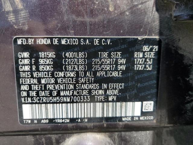 2022 HONDA HR-V EX 3CZRU5H59NM700333