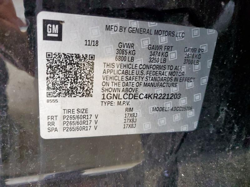 2019 CHEVROLET TAHOE POLI - 1GNLCDEC4KR221203