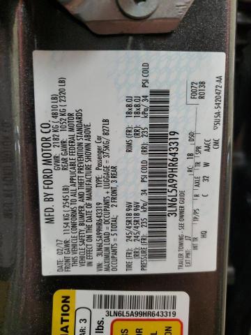 2017 LINCOLN MKZ PREMIE 3LN6L5A99HR643319