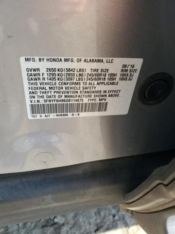 2016 HONDA PILOT EXL 5FNYF6H86GB114675