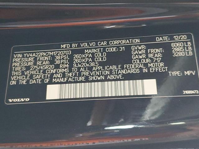2021 VOLVO XC90 T6 MO YV4A22PK7M1720703
