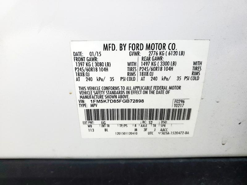 2015 FORD EXPLORER X 1FM5K7D85FGB72898