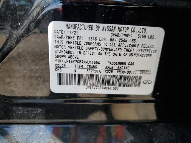 2022 INFINITI Q50 SENSOR JN1EV7CR7NM341554