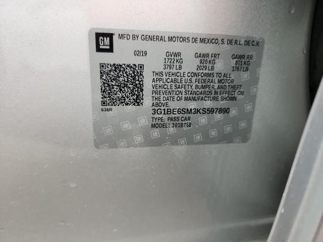 2019 CHEVROLET CRUZE LT - 3G1BE6SM3KS597890