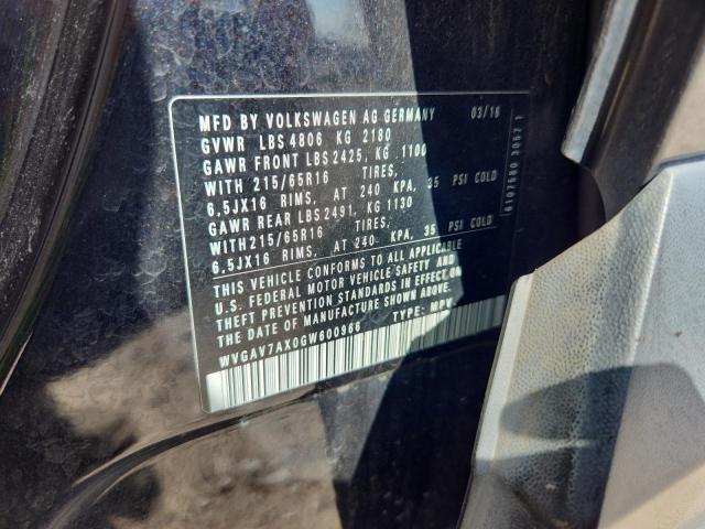 2016 VOLKSWAGEN TIGUAN S WVGAV7AX0GW600966