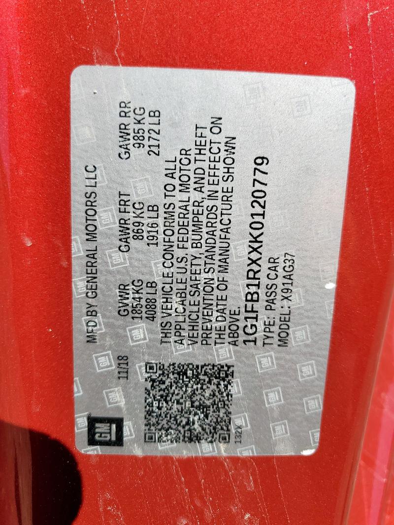 2019 CHEVROLET CAMARO LS 1G1FB1RXXK0120779