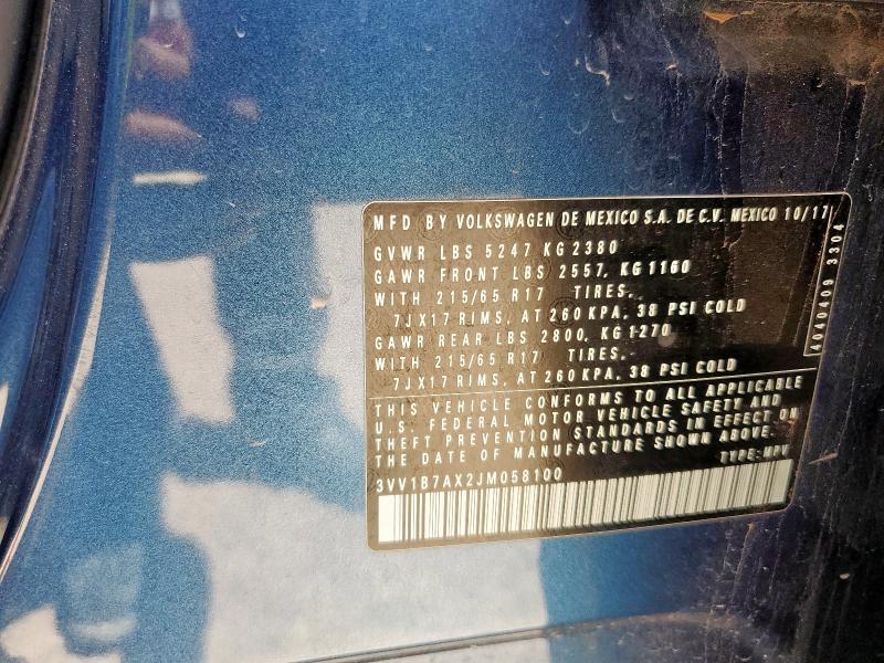 2018 VOLKSWAGEN TIGUAN S 3VV1B7AX2JM058100
