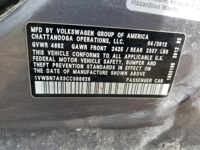 2012 VOLKSWAGEN PASSAT SE - 1VWBN7A33CC086626
