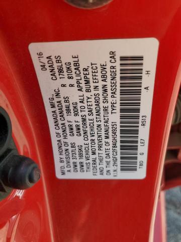 2016 HONDA CIVIC EX 2HGFC2F84GH549251