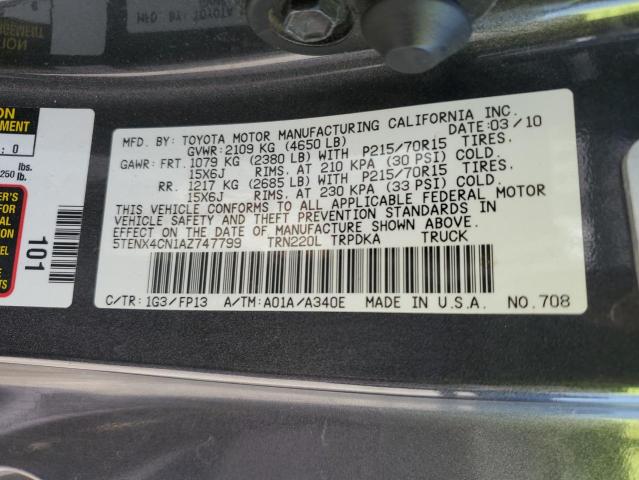 2010 TOYOTA TACOMA - 5TENX4CN1AZ747799