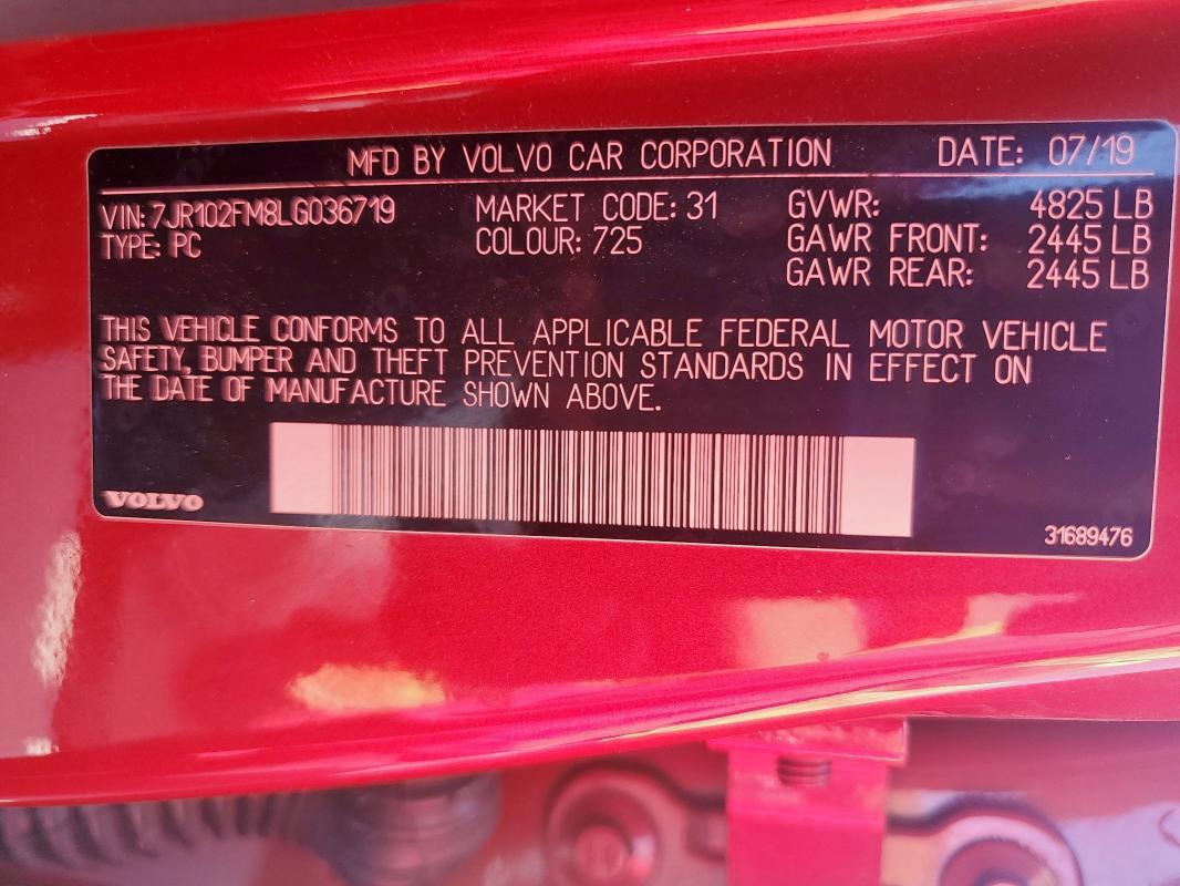 2020 VOLVO S60 T5 R-D 7JR102FM8LG036719