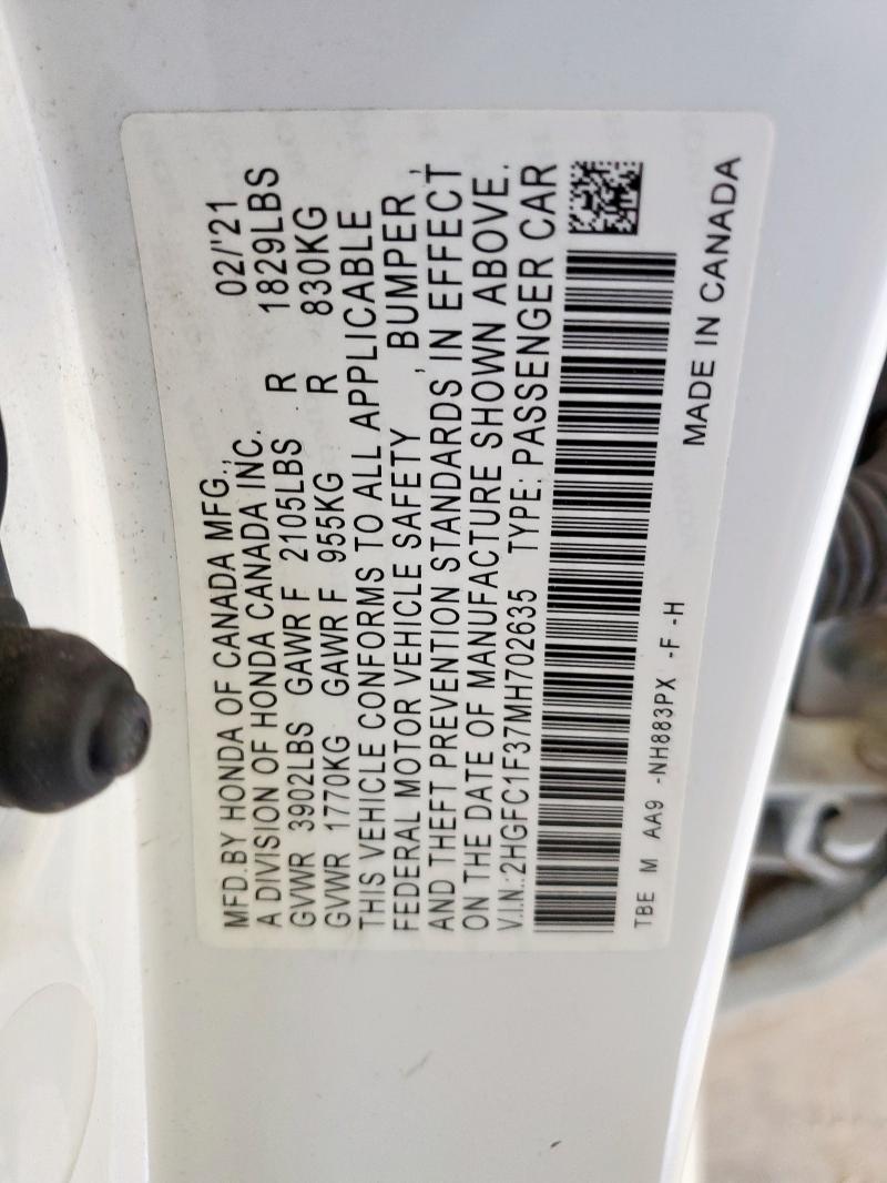 2021 HONDA CIVIC EX - 2HGFC1F37MH702635