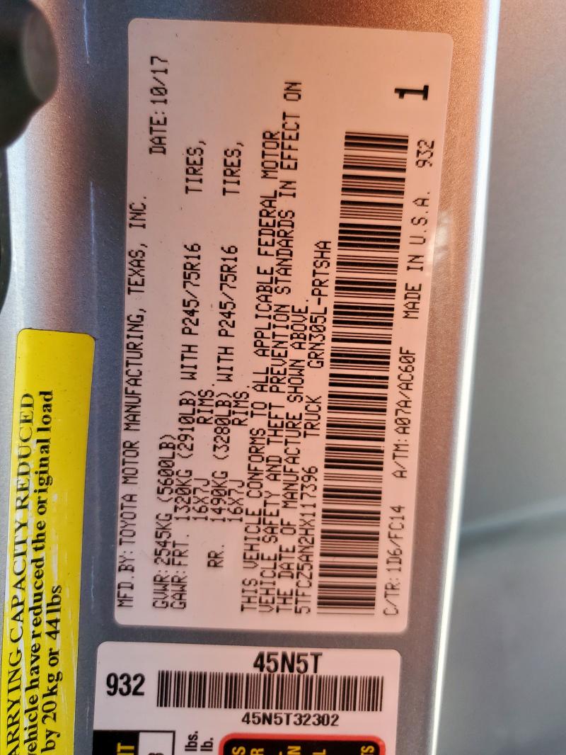 2017 TOYOTA TACOMA DOU - 5TFCZ5AN2HX117396