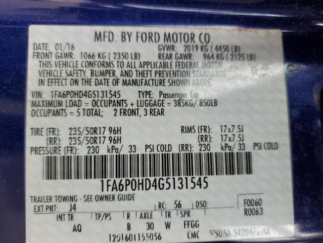 2016 FORD FUSION SE 1FA6P0HD4G5131545