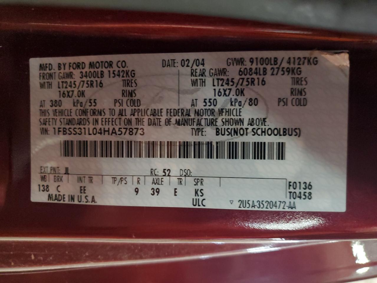 Lot #3261948481 2004 FORD ECONOLINE