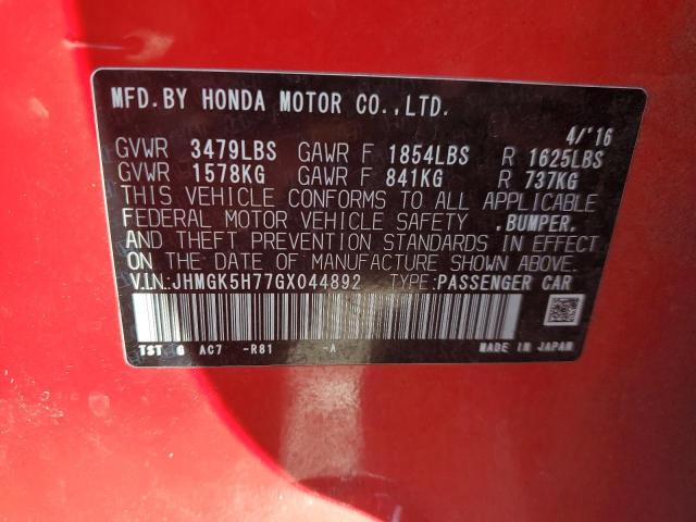 2016 HONDA FIT EX JHMGK5H77GX044892