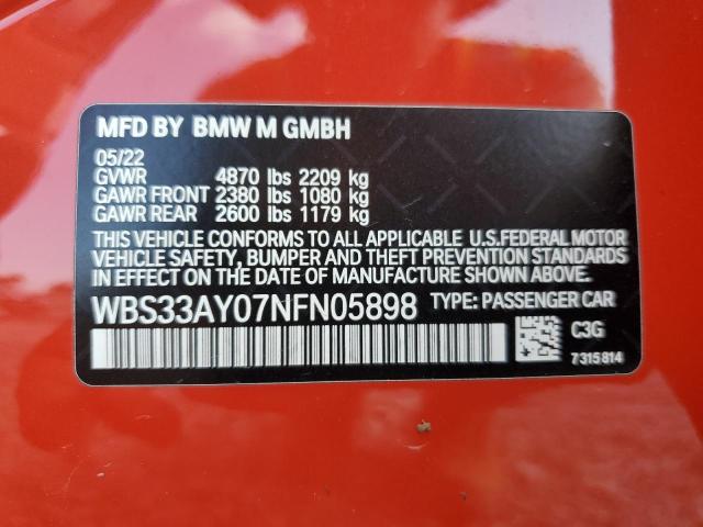 2022 BMW M3 COMPETI WBS33AY07NFN05898