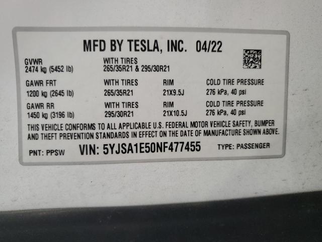 2022 TESLA MODEL S 5YJSA1E50NF477455