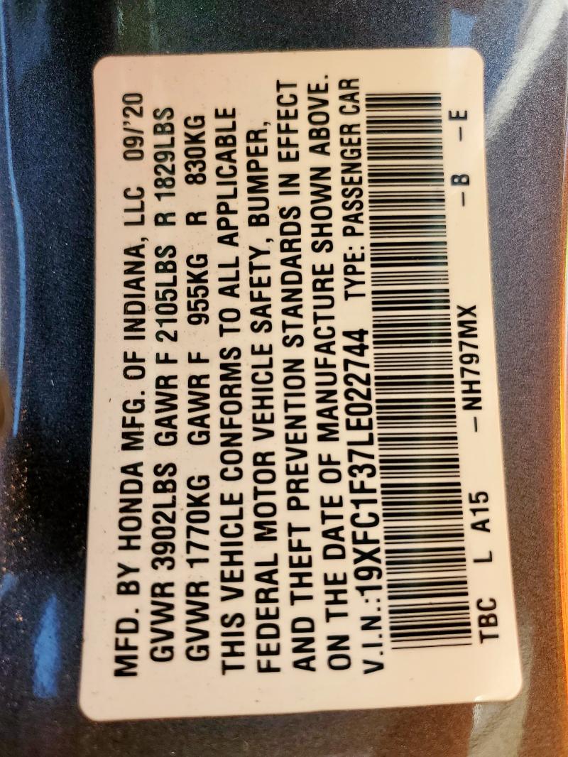 2020 HONDA CIVIC EX 19XFC1F37LE022744