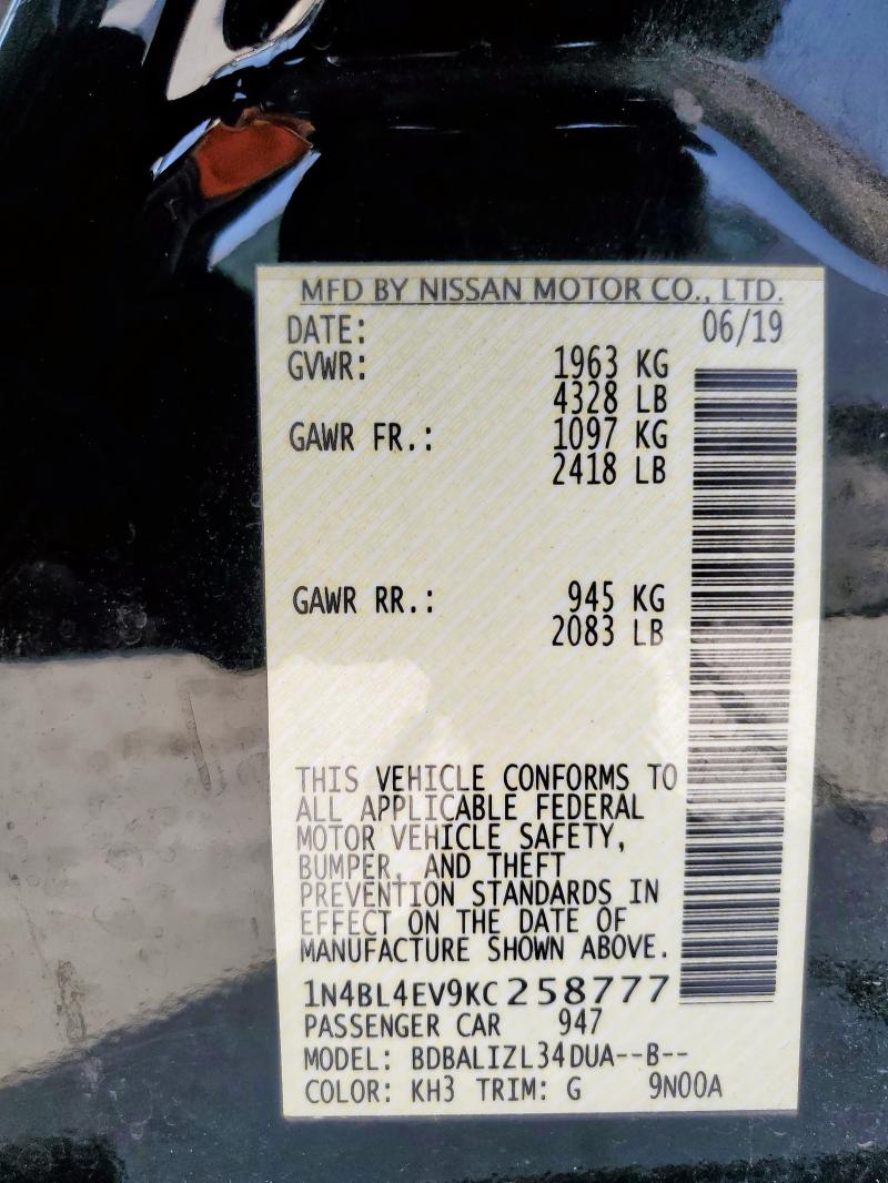2019 NISSAN ALTIMA SL - 1N4BL4EV9KC258777