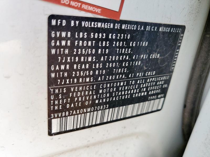 2022 VOLKSWAGEN TIGUAN SE 3VV8B7AX0NM070833