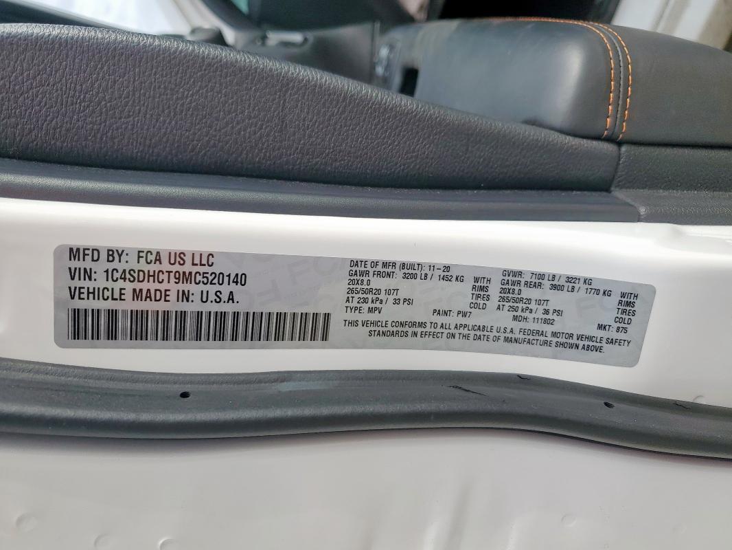 2021 DODGE DURANGO R/ 1C4SDHCT9MC520140