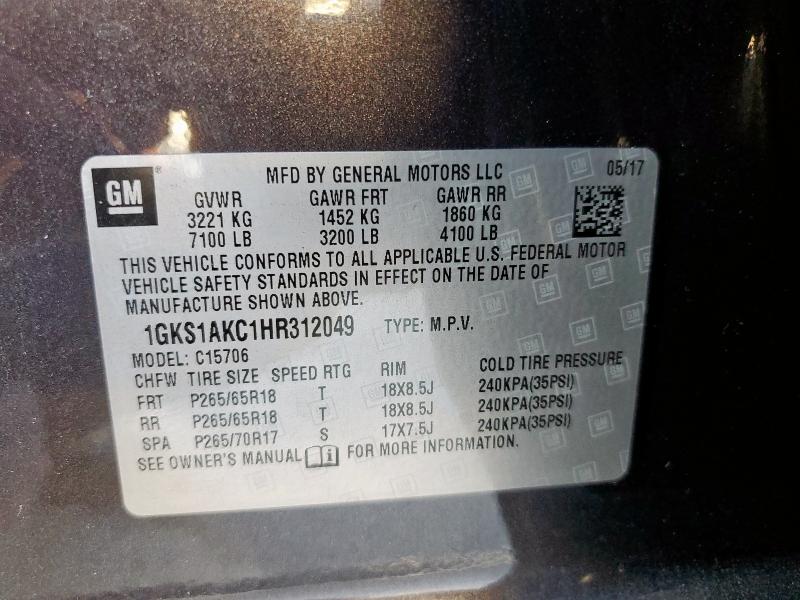 2017 GMC YUKON SLE 1GKS1AKC1HR312049