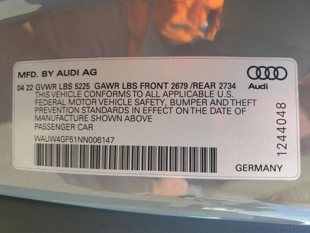 2022 AUDI S5 PREMIUM WAUW4GF51NN006147