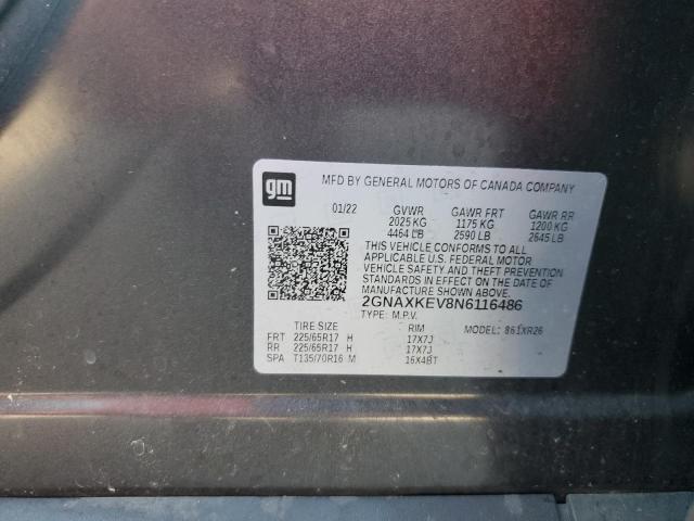 2022 CHEVROLET EQUINOX LT - 2GNAXKEV8N6116486