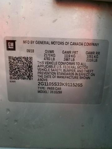 2019 CHEVROLET IMPALA PRE 2G1105S33K9115265