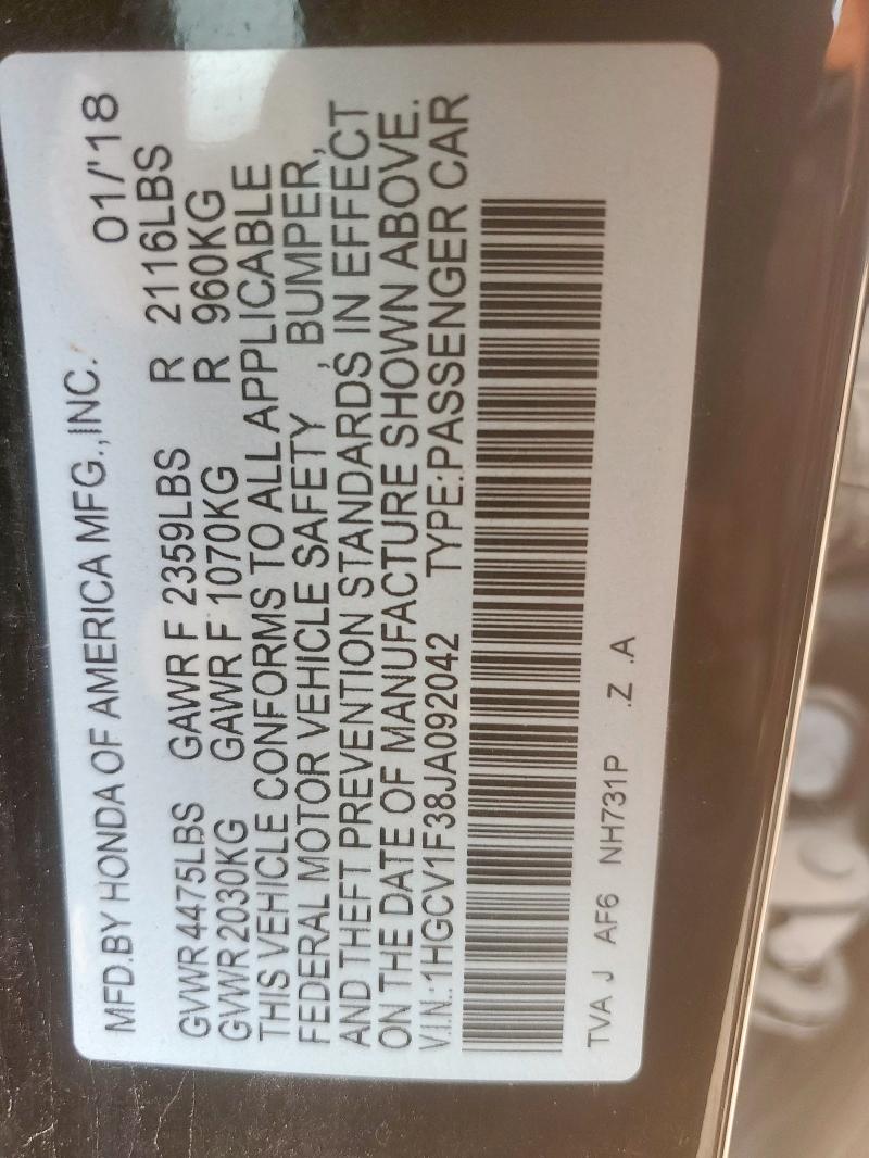2018 HONDA ACCORD SPO 1HGCV1F38JA092042