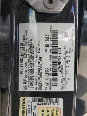 2020 FORD FUSION 3FA6P0T94LR191111