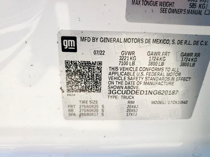 2022 CHEVROLET SILVERADO 3GCUDDED1NG620187