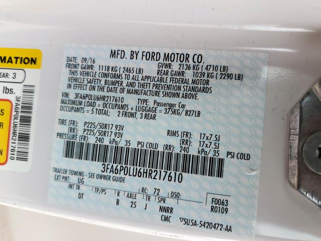 2017 FORD FUSION SE - 3FA6P0LU6HR217610